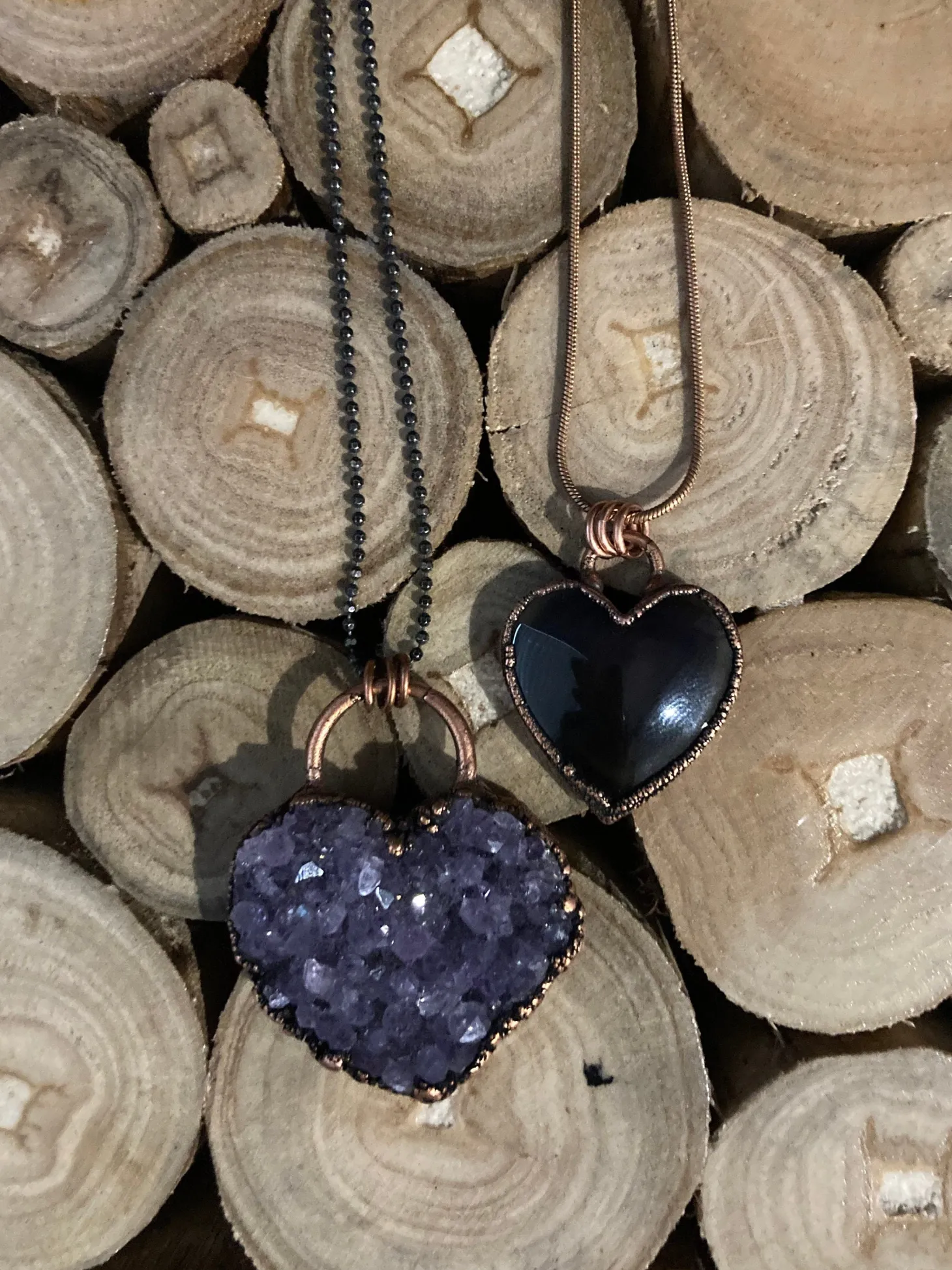 Amethyst Druzy Heart or Rainbow Obsidian Heart Necklace