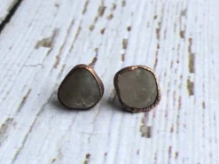 Beach pebble earrings | Martha's Vineyard beach pebble sterling silver post earring