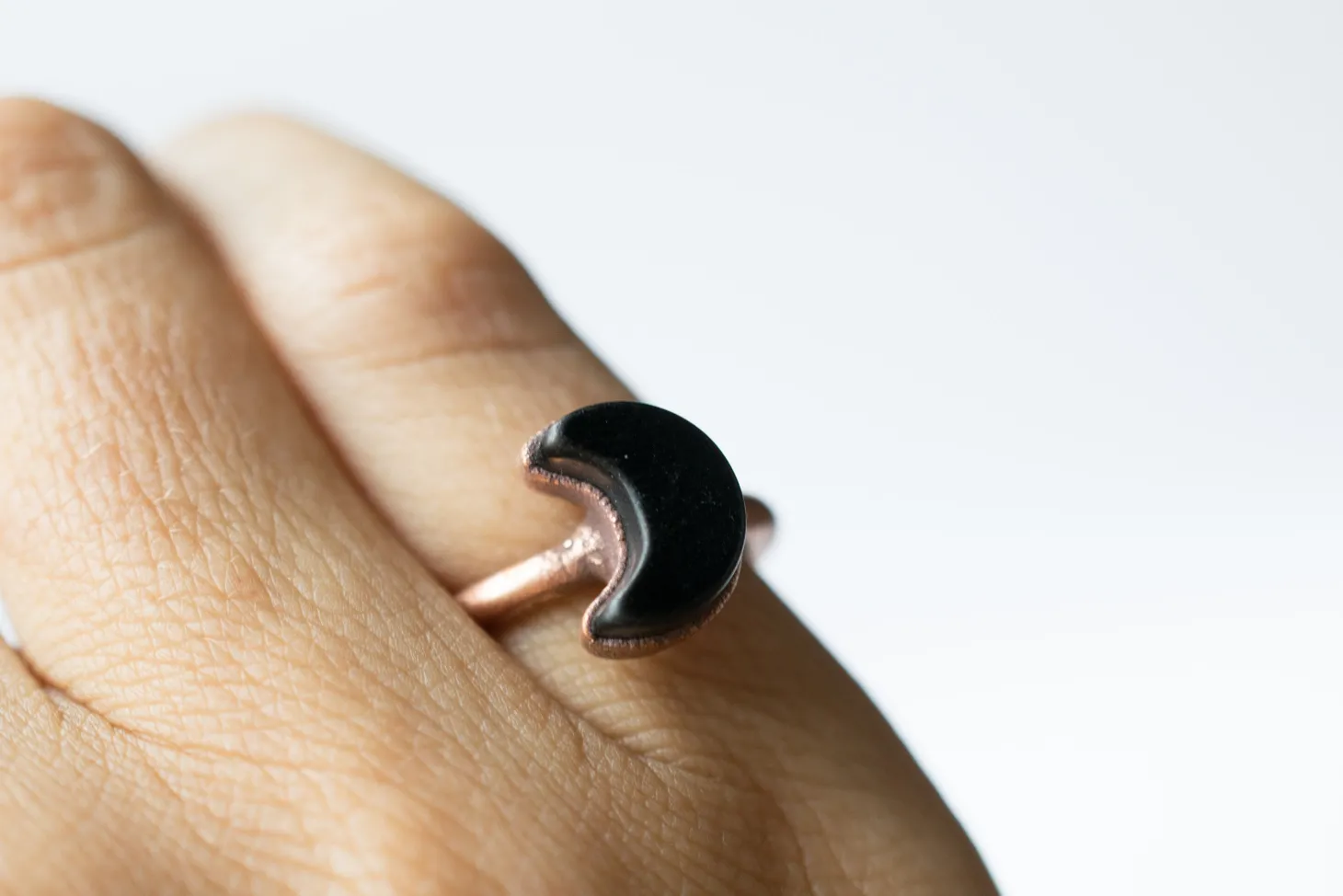 Black obsidian ring | Obsidian moon ring