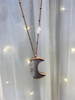 Crystal Moon Necklace | Druzy crystal necklace
