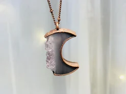 Crystal Moon Necklace | Druzy crystal necklace
