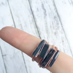 Dark blue-green tourmaline ring | Raw tourmaline ring