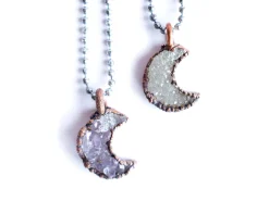 Druzy crystal moon necklace | Electroformed druzy necklace