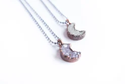 Druzy crystal moon necklace | Electroformed druzy necklace
