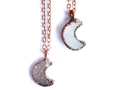 Druzy crystal moon necklace | Electroformed druzy necklace