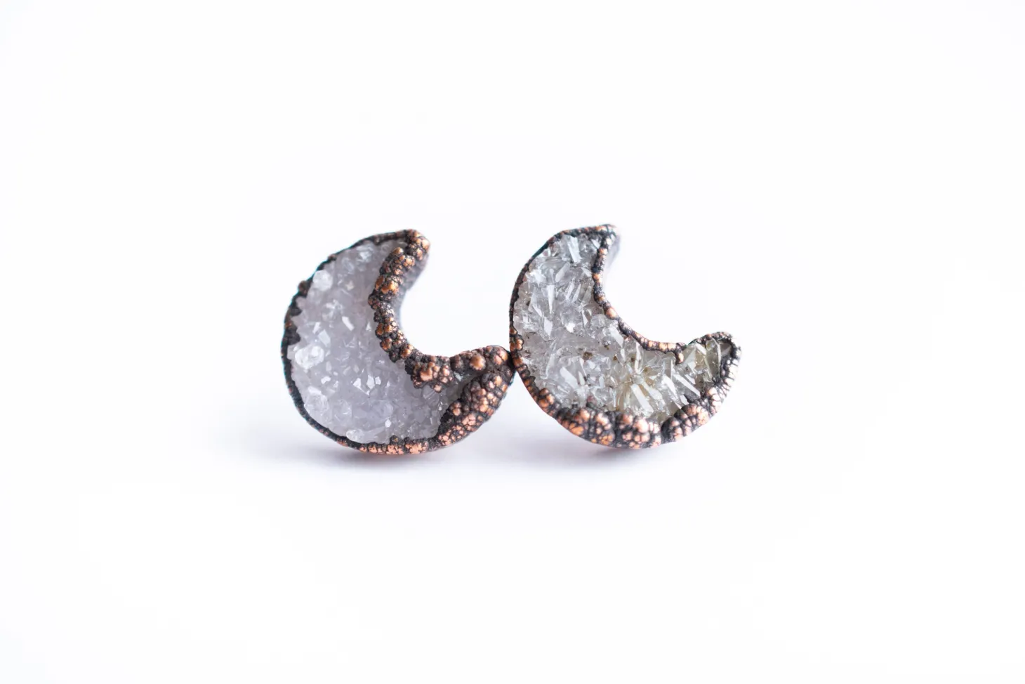 Druzy moon studs | Moon earrings