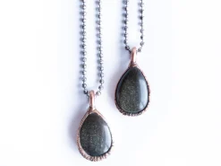 Gold sheen obsidian necklace | Raw obsidian jewelry