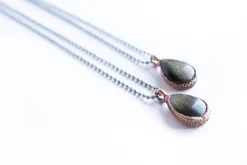 Gold sheen obsidian necklace | Raw obsidian jewelry