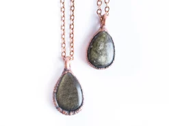 Gold sheen obsidian necklace | Raw obsidian jewelry