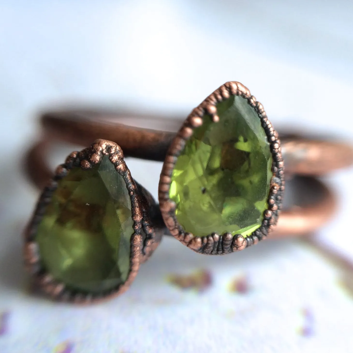 Green Peridot ring | Faceted peridot stacking ring