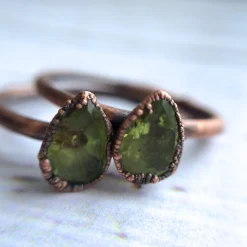Green Peridot ring | Faceted peridot stacking ring