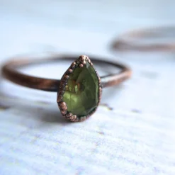 Green Peridot ring | Faceted peridot stacking ring