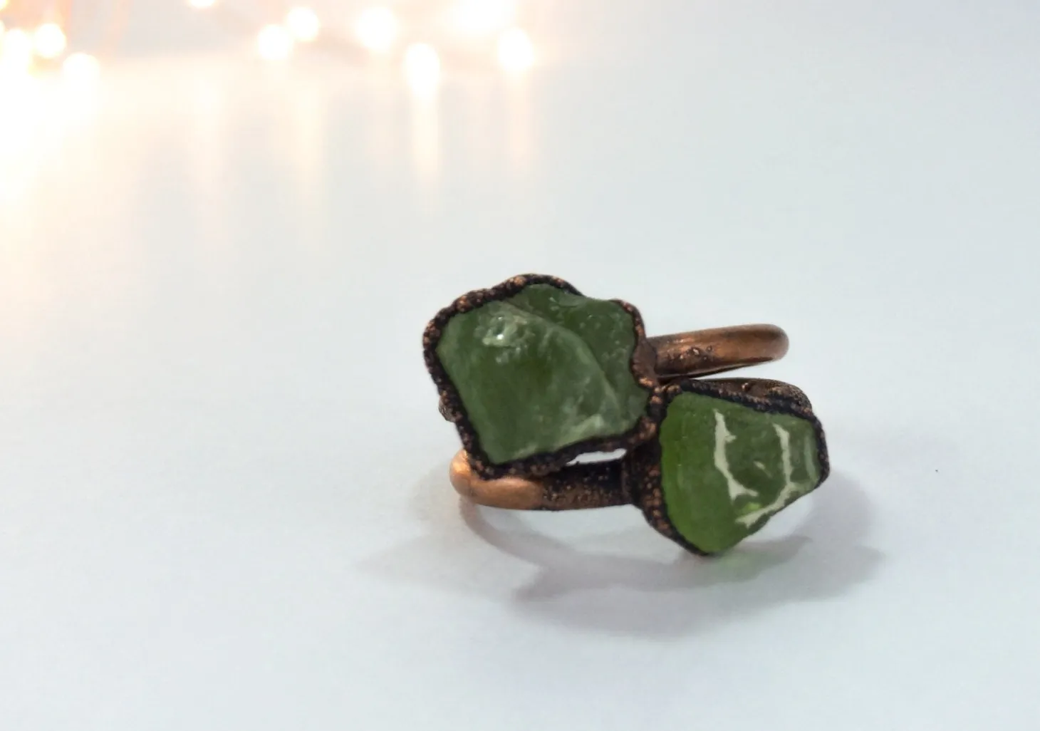 Green Peridot ring | Raw peridot ring