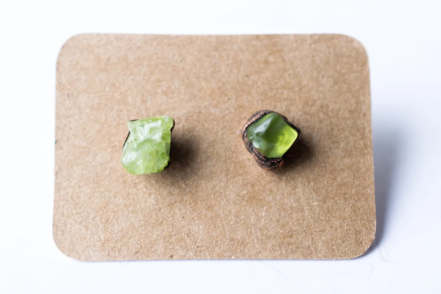 Green Peridot studs | Raw peridot earrings