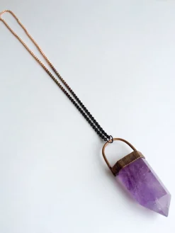Large Amethyst crystal necklace | Amethyst statement necklace