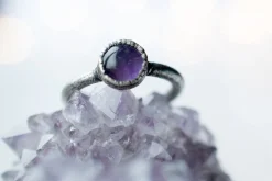 Oxidized Silver Amethyst statement ring | Amethyst orb ring