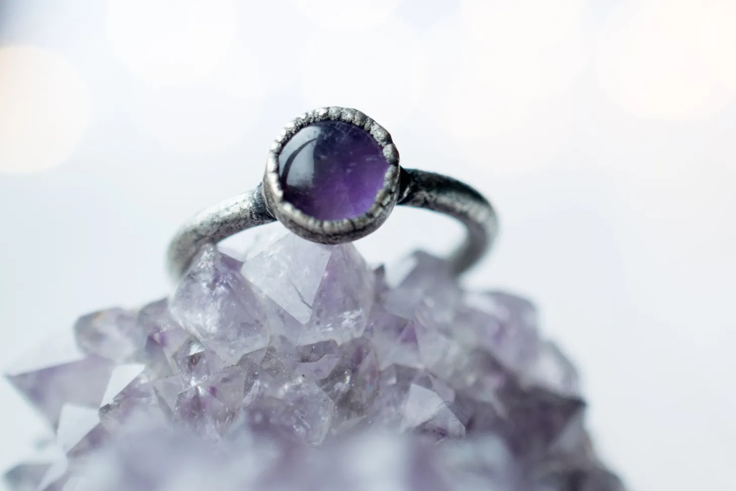 Oxidized Silver Amethyst statement ring | Amethyst orb ring