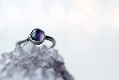 Oxidized Silver Amethyst statement ring | Amethyst orb ring
