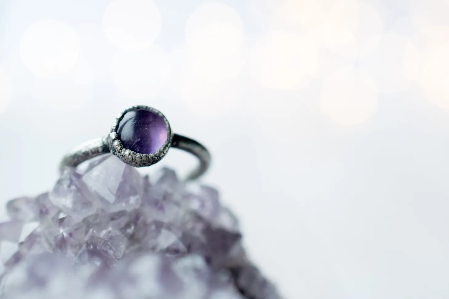 Oxidized Silver Amethyst statement ring | Amethyst orb ring