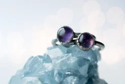 Oxidized Silver Amethyst statement ring | Amethyst orb ring