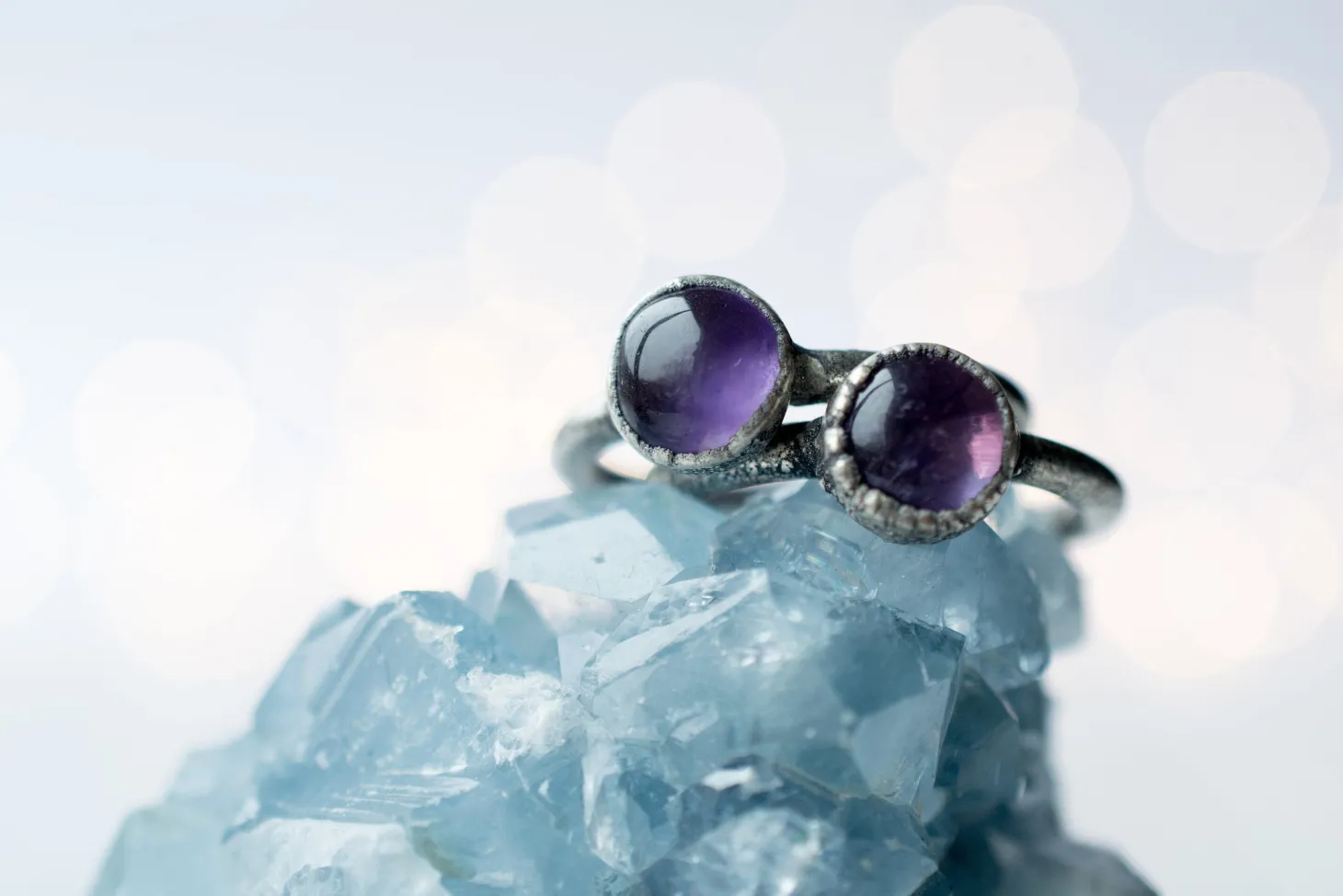Oxidized Silver Amethyst statement ring | Amethyst orb ring