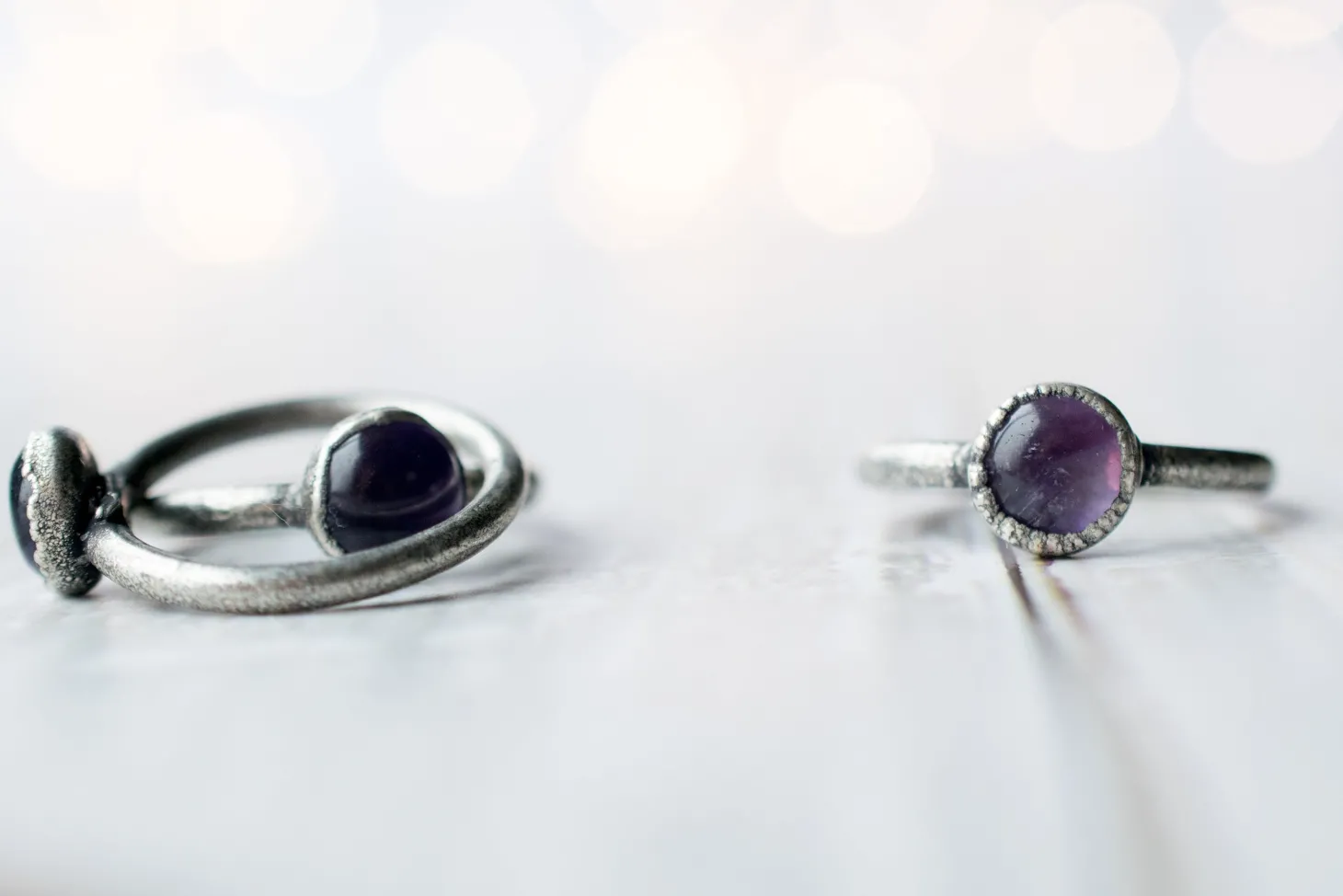 Oxidized Silver Amethyst statement ring | Amethyst orb ring