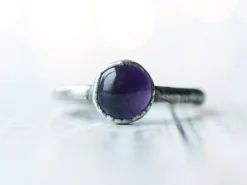 Oxidized Silver Amethyst statement ring | Amethyst orb ring