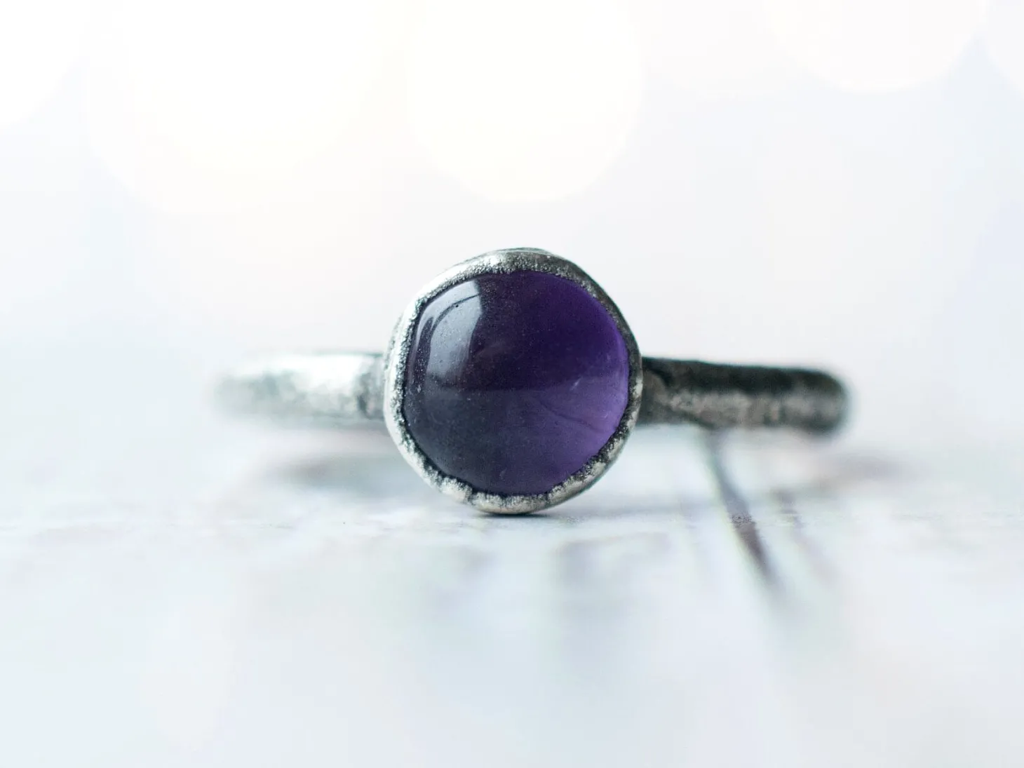 Oxidized Silver Amethyst statement ring | Amethyst orb ring