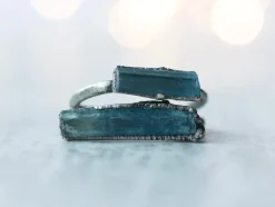 Oxidized Silver Aquamarine crystal ring | Raw aquamarine ring
