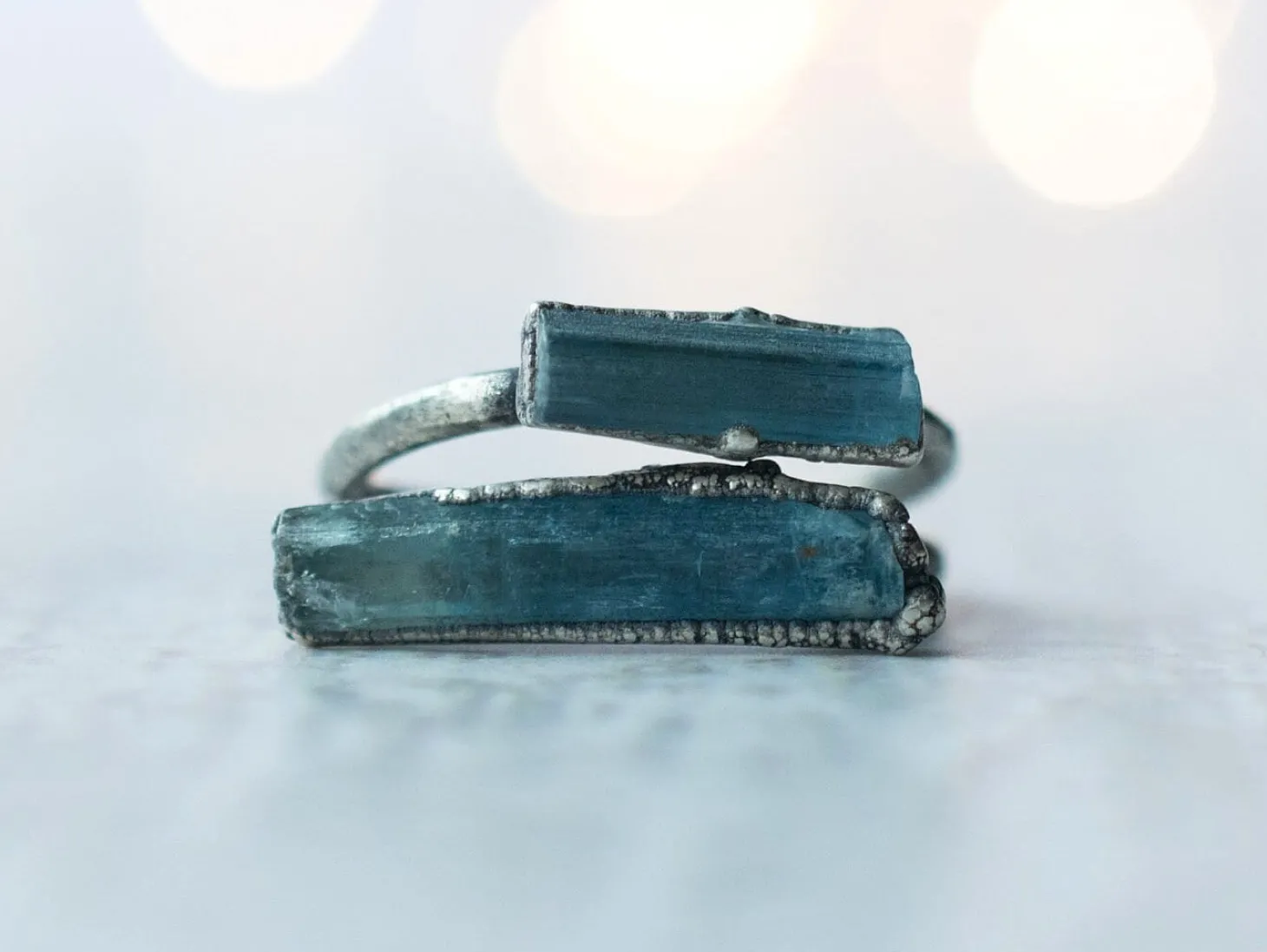 Oxidized Silver Aquamarine crystal ring | Raw aquamarine ring