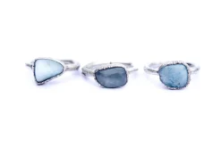 Oxidized Silver Aquamarine ring | Raw aquamarine ring