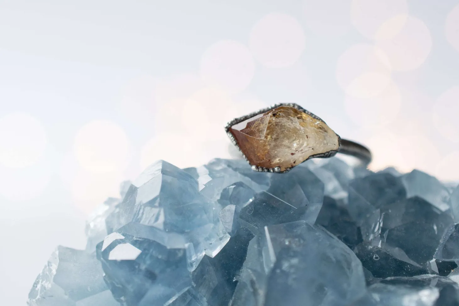 Oxidized Silver Citrine ring | Natural citrine ring