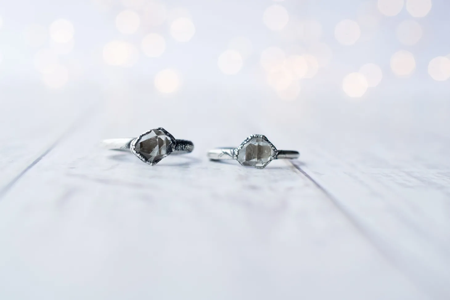 Oxidized silver raw crystal ring | Herkimer diamond ring