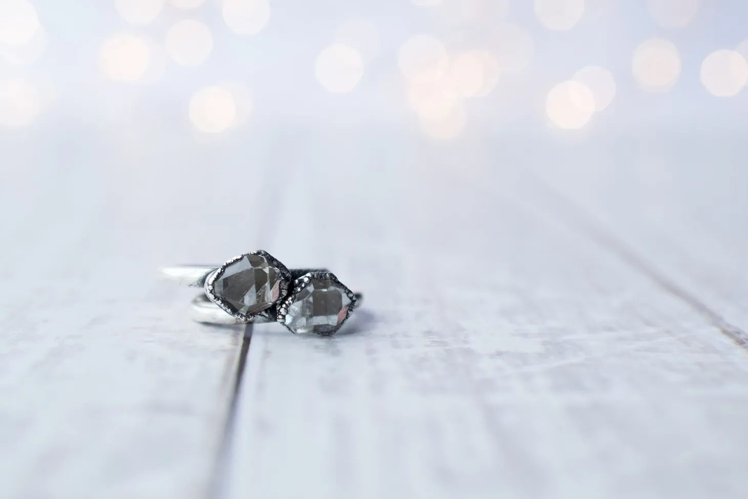 Oxidized silver raw crystal ring | Herkimer diamond ring