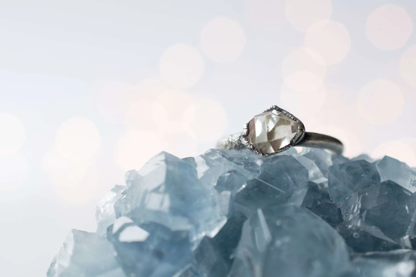 Oxidized silver raw crystal ring | Herkimer diamond ring