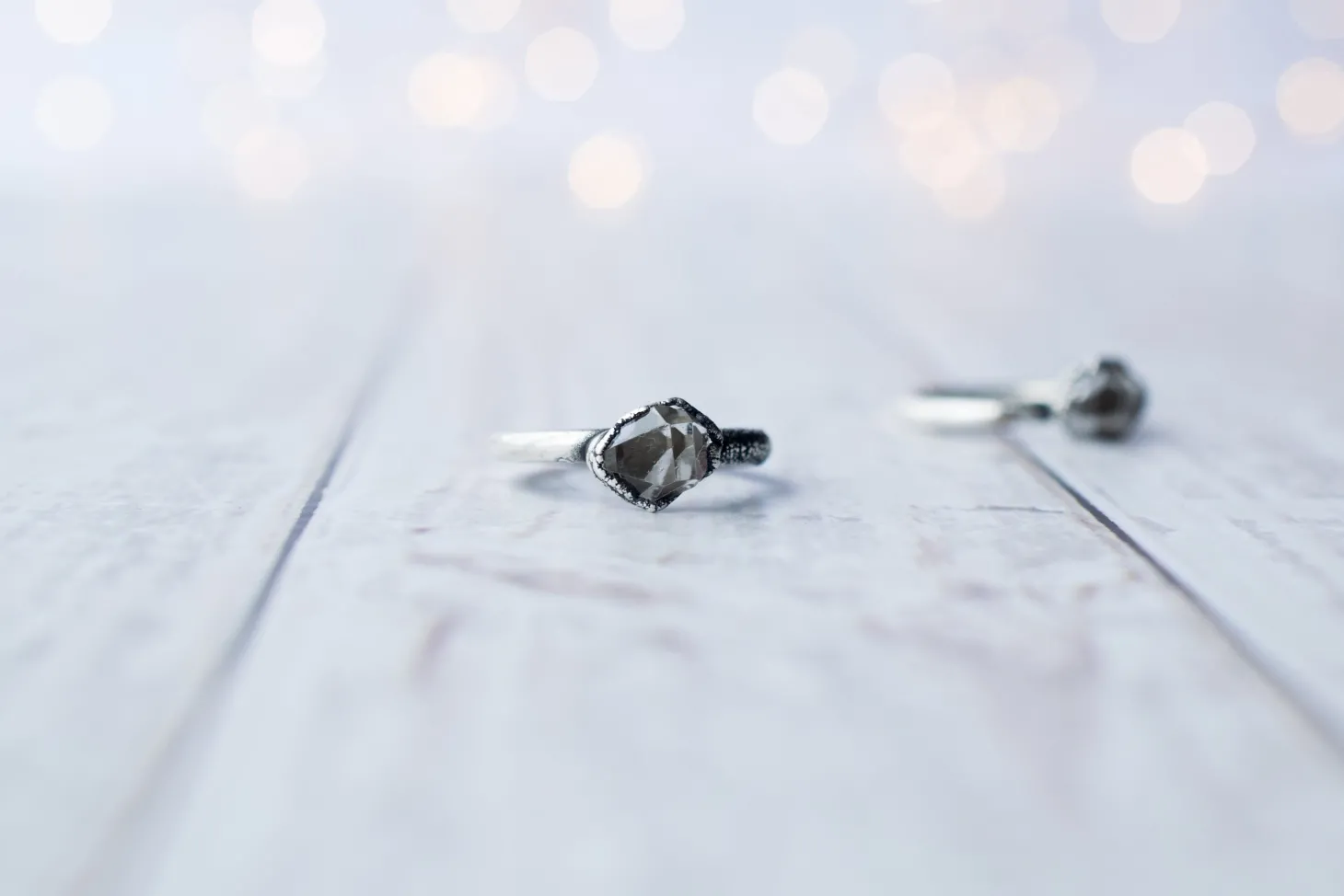 Oxidized silver raw crystal ring | Herkimer diamond ring