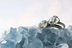 Oxidized silver raw crystal ring | Herkimer diamond ring