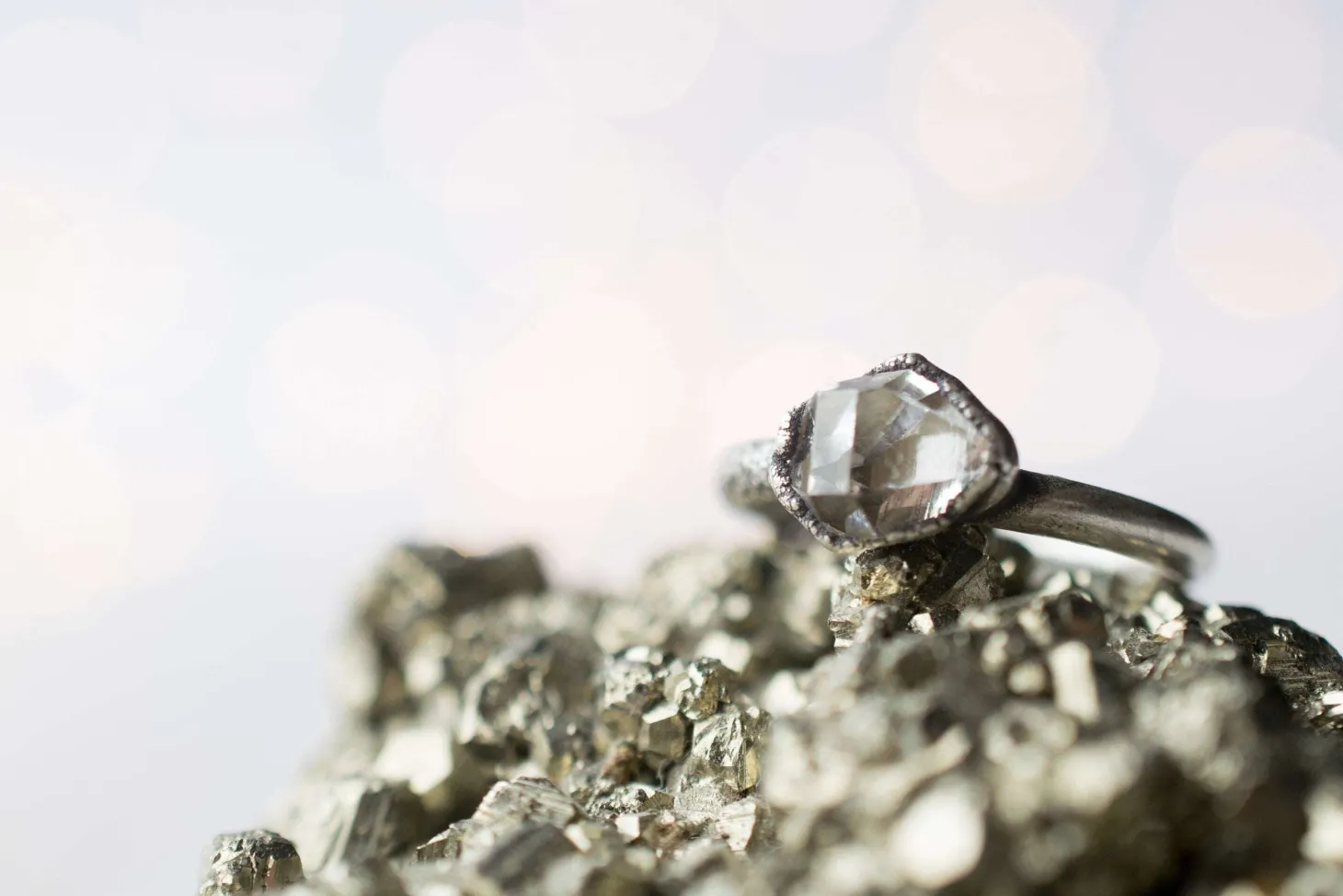 Oxidized silver raw crystal ring | Herkimer diamond ring