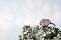 Oxidized Silver Rose Quartz ring | Simple stone stacking ring