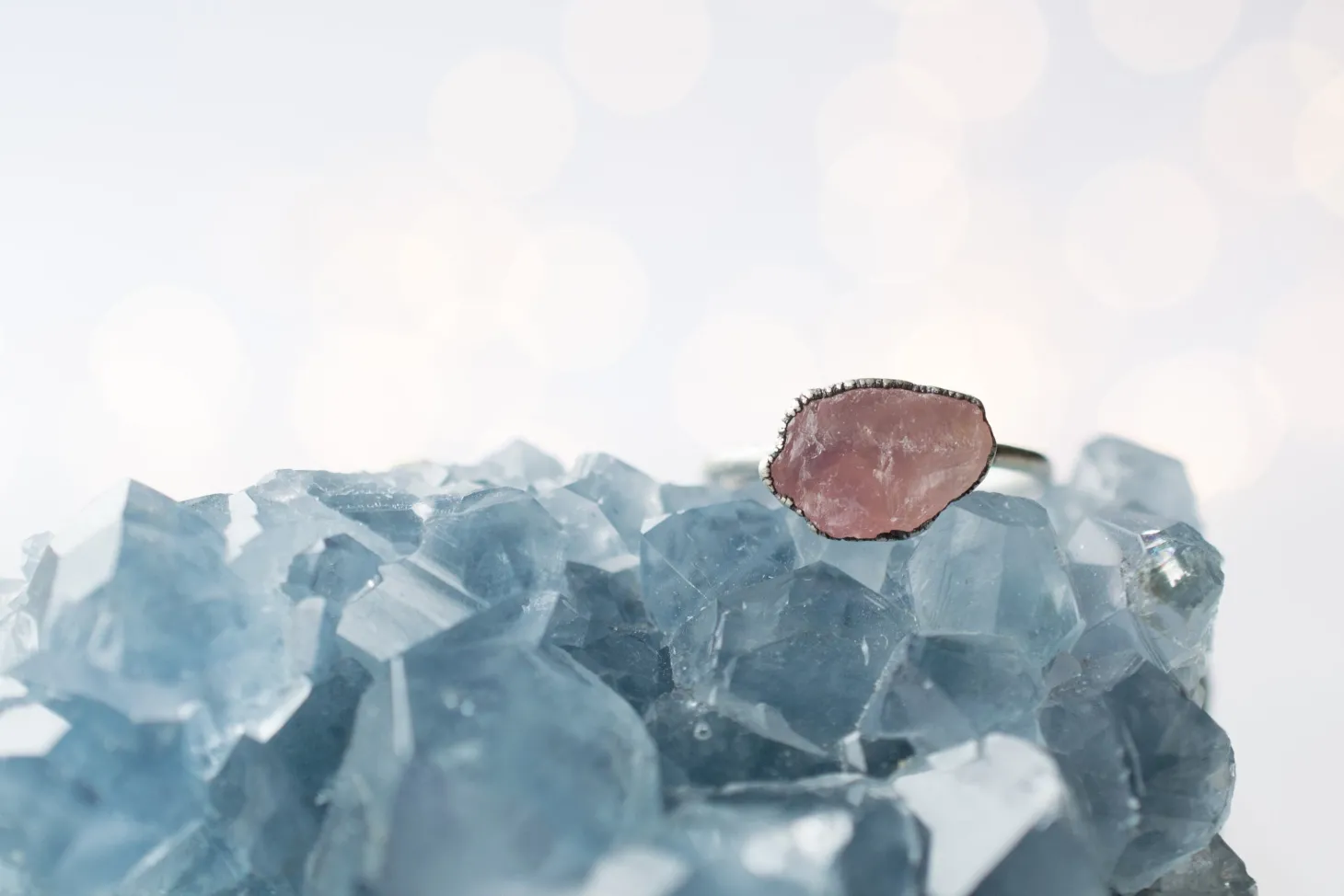 Oxidized Silver Rose Quartz ring | Simple stone stacking ring