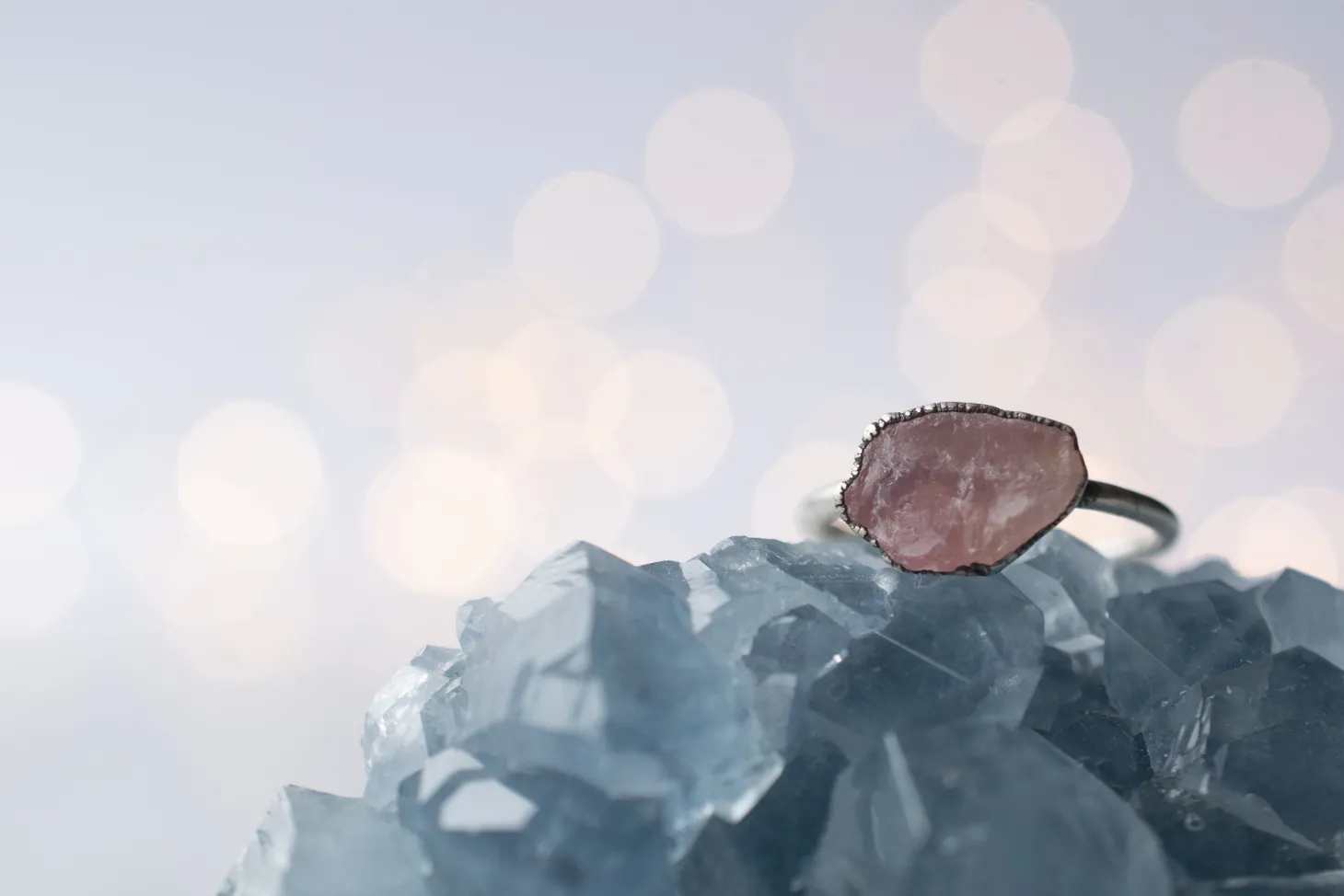 Oxidized Silver Rose Quartz ring | Simple stone stacking ring