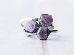 Oxidized Silver Ruby ring | Red ruby crystal ring