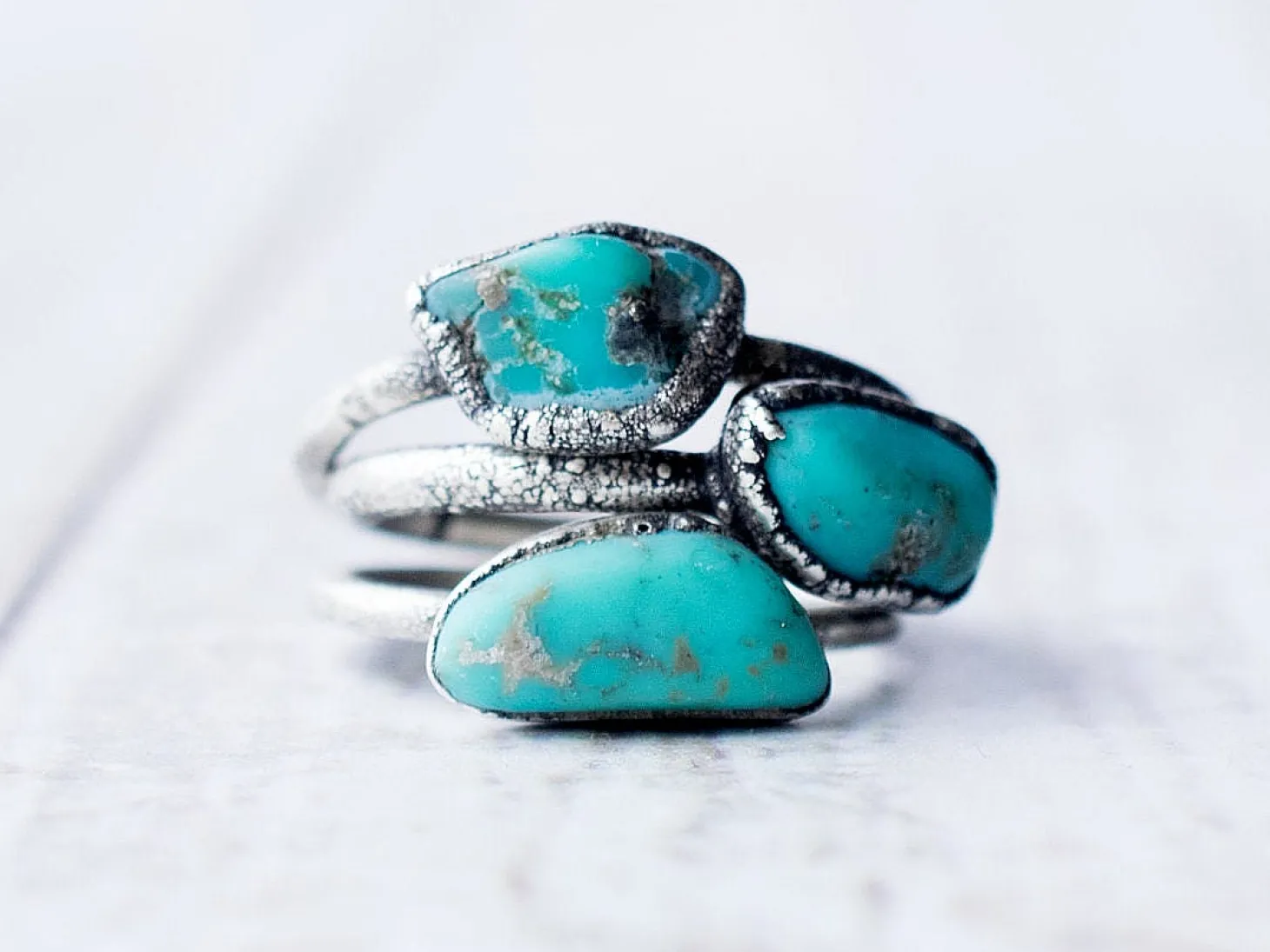 Oxidized silver turquoise ring | Raw turquoise stacking ring