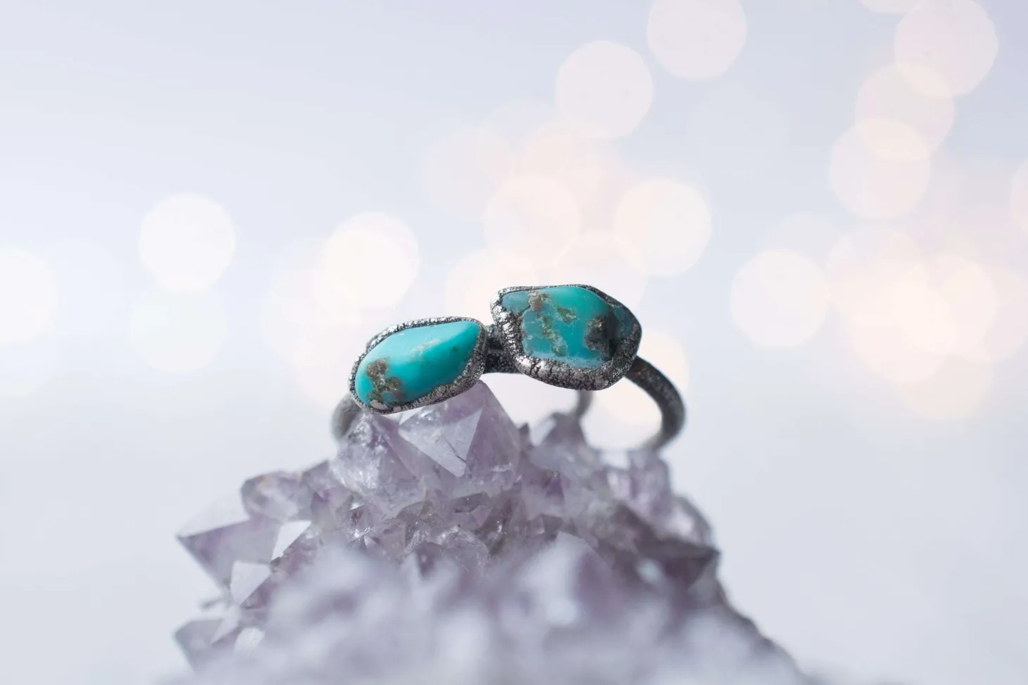 Oxidized silver turquoise ring | Raw turquoise stacking ring