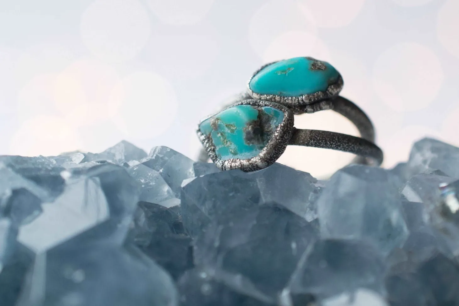 Oxidized silver turquoise ring | Raw turquoise stacking ring