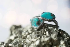 Oxidized silver turquoise ring | Raw turquoise stacking ring