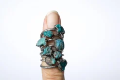 Oxidized silver turquoise ring | Raw turquoise stacking ring