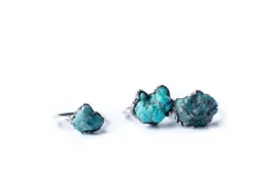 Oxidized silver turquoise ring | Raw turquoise stacking ring