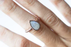 Rainbow moonstone ring | Simple stone stacking ring