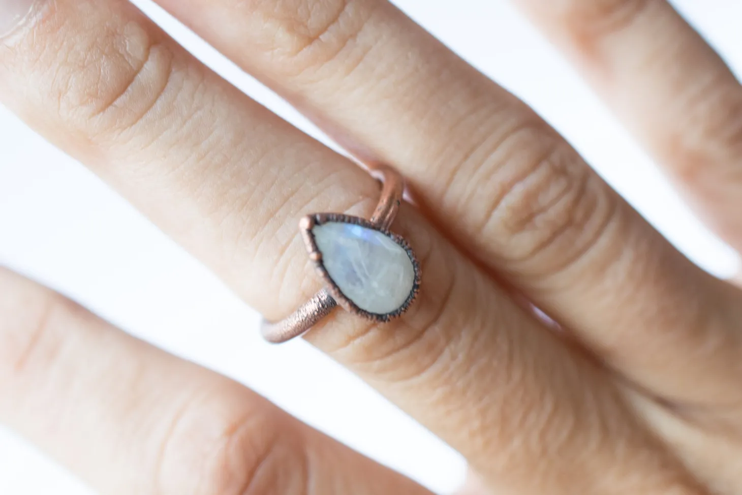 Rainbow moonstone ring | Simple stone stacking ring